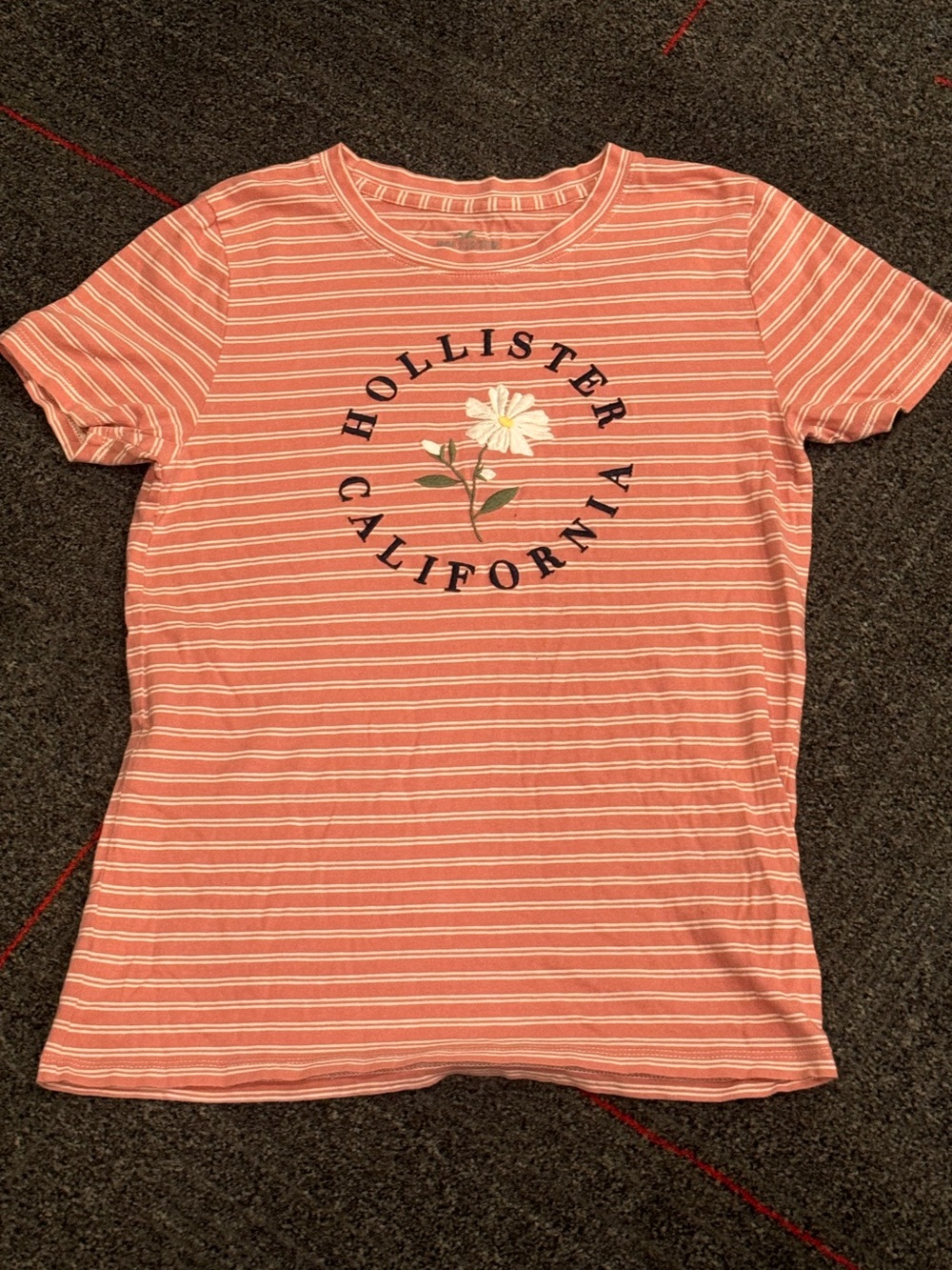 Hollister Women’s Embroidered Flower Striped Tee Size XS Back To School Casual
